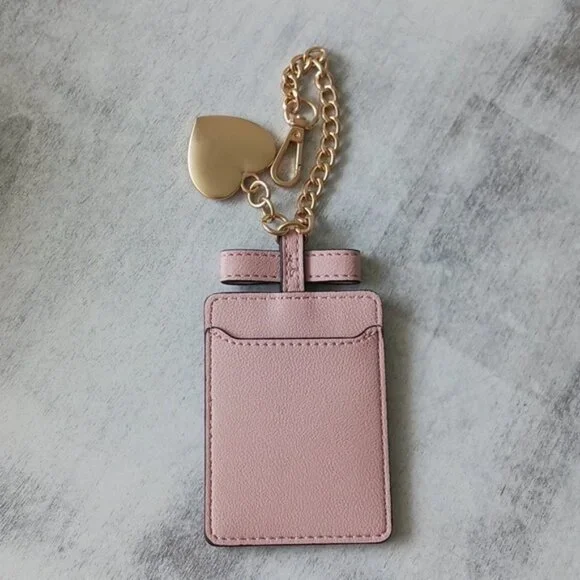 Juicy Couture Pink and Gold Keychain & Card Case Bag Heart Rhinestones Charm